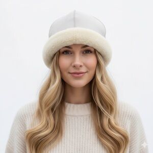 SHEARLING  CREAM  Shearling Sheepskin  Winter Fur Women Hat